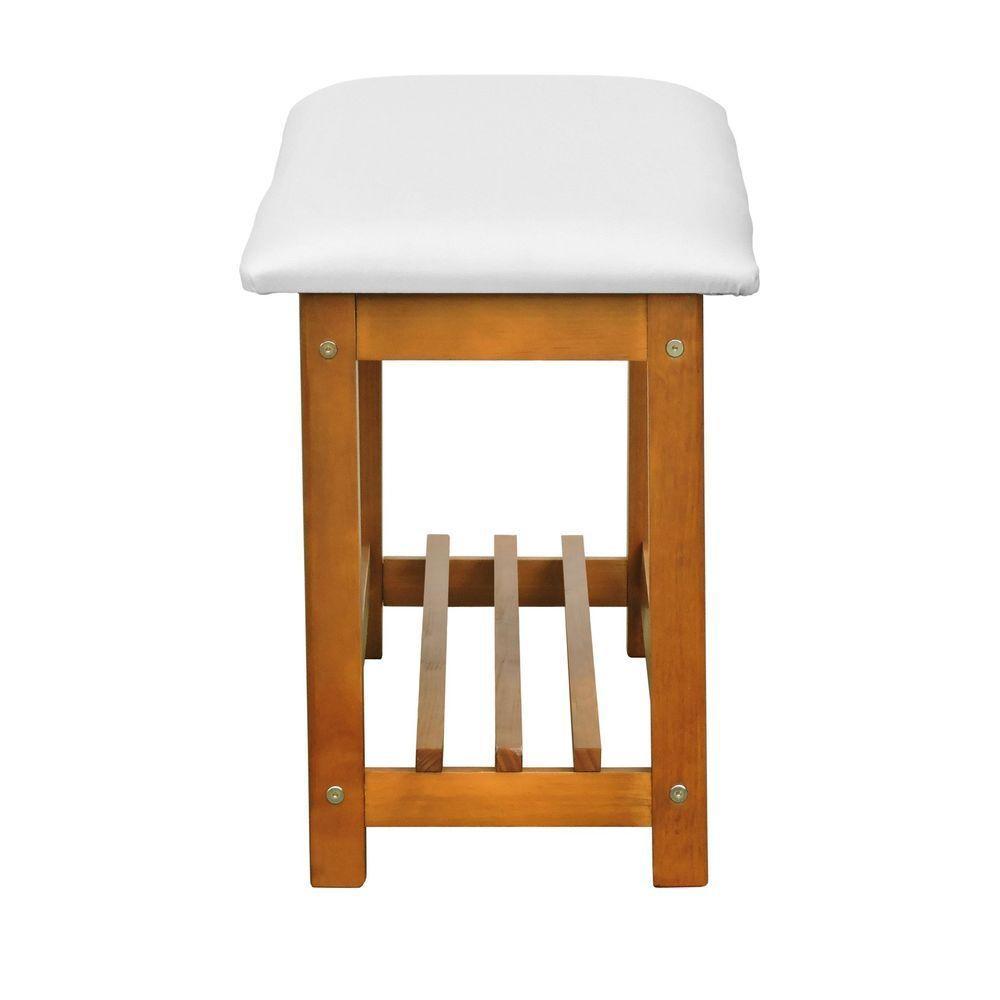 Banco Sapateira Viena Madeira Maciça - Amêndoa Assento Estofado Corano Bege - 5