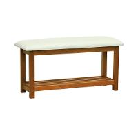 Banco Sapateira Viena Madeira Maciça - Amêndoa Assento Estofado Corano Bege - 1