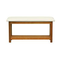 Banco Sapateira Viena Madeira Maciça - Amêndoa Assento Estofado Corano Bege - 2