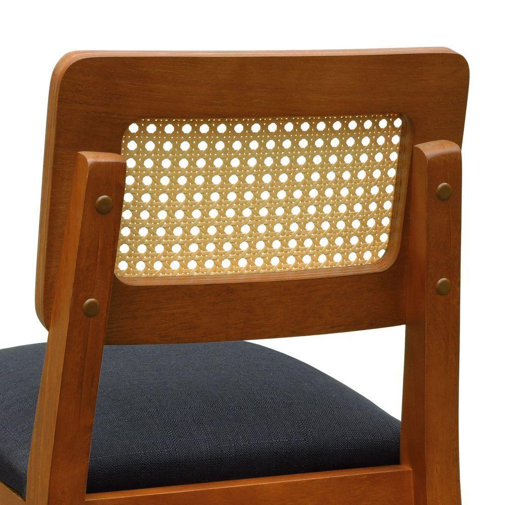 Banqueta Gabi Madeira Maciça Encosto Telinha C- 68cm Altura - Amêndoa Assento Estofado Linho Preto Textura - 3