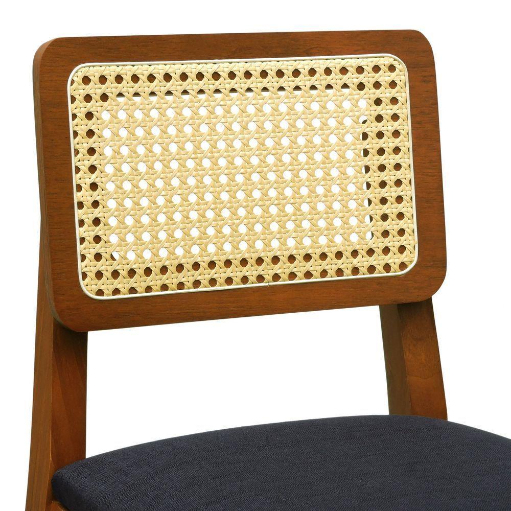 Banqueta Gabi Madeira Maciça Encosto Telinha C- 68cm Altura - Amêndoa Assento Estofado Linho Preto Textura - 7