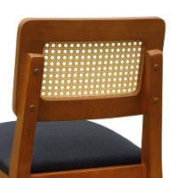 Banqueta Gabi Madeira Maciça Encosto Telinha C- 68cm Altura - Amêndoa Assento Estofado Linho Preto Textura - 3