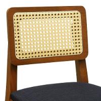 Banqueta Gabi Madeira Maciça Encosto Telinha C- 68cm Altura - Amêndoa Assento Estofado Linho Preto Textura - 7