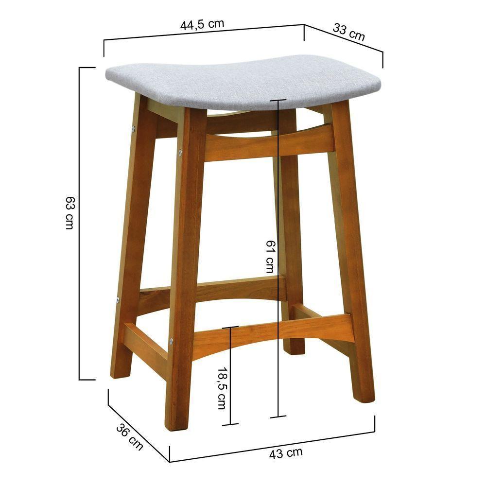 Banco Médio Confort Madeira Maciça Assento Anatômico - Amêndoa Estofado Linho Bege Mescla Impermeável - 2