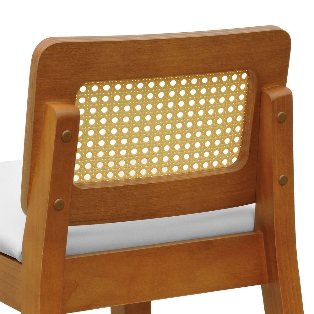 Banqueta Média Gabi Madeira Maciça Telinha Natural - Amêndoa Assento Estofado Corano Bege - 2