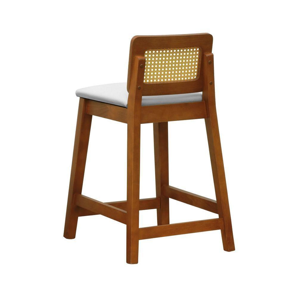 Banqueta Média Gabi Madeira Maciça Telinha Natural - Amêndoa Assento Estofado Corano Bege - 4