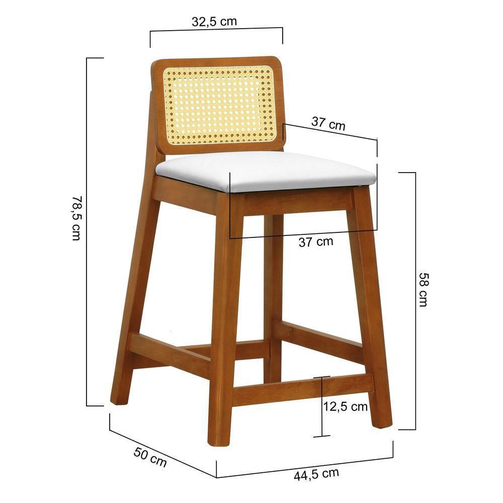 Banqueta Média Gabi Madeira Maciça Telinha Natural - Amêndoa Assento Estofado Corano Bege - 7