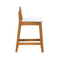 Banqueta Média Gabi Madeira Maciça Telinha Natural - Amêndoa Assento Estofado Corano Bege - 3