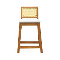 Banqueta Média Gabi Madeira Maciça Telinha Natural - Amêndoa Assento Estofado Corano Bege - 5