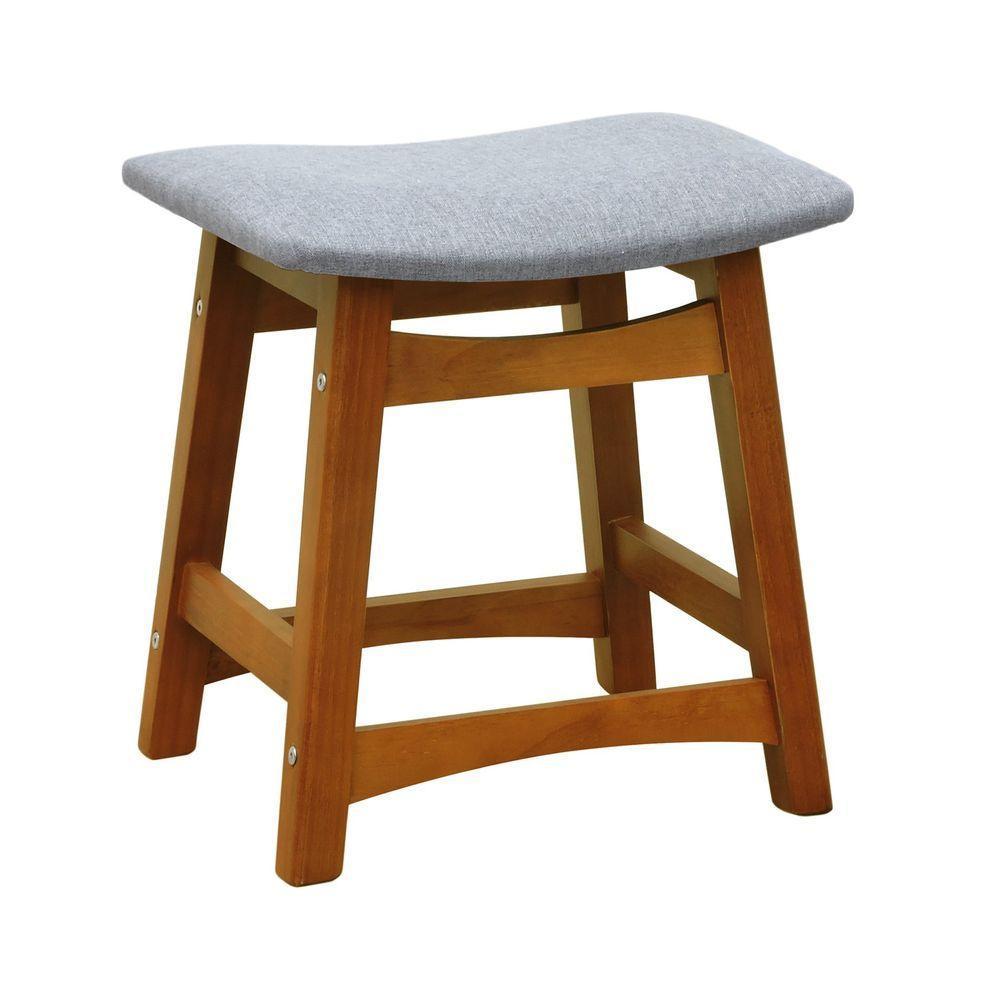 Banco Baixo Confort Madeira Maciça Assento Anatômico - Amêndoa Estofado Linho Cinza Mescla Impermeável - 1