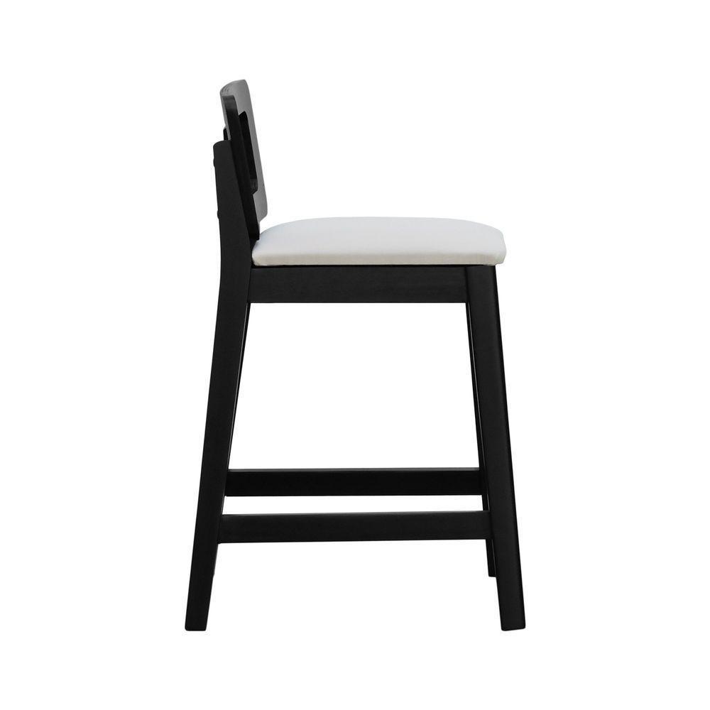 Banqueta Média River Madeira Maciça - Preto Assento Estofado Linho Bege - 5