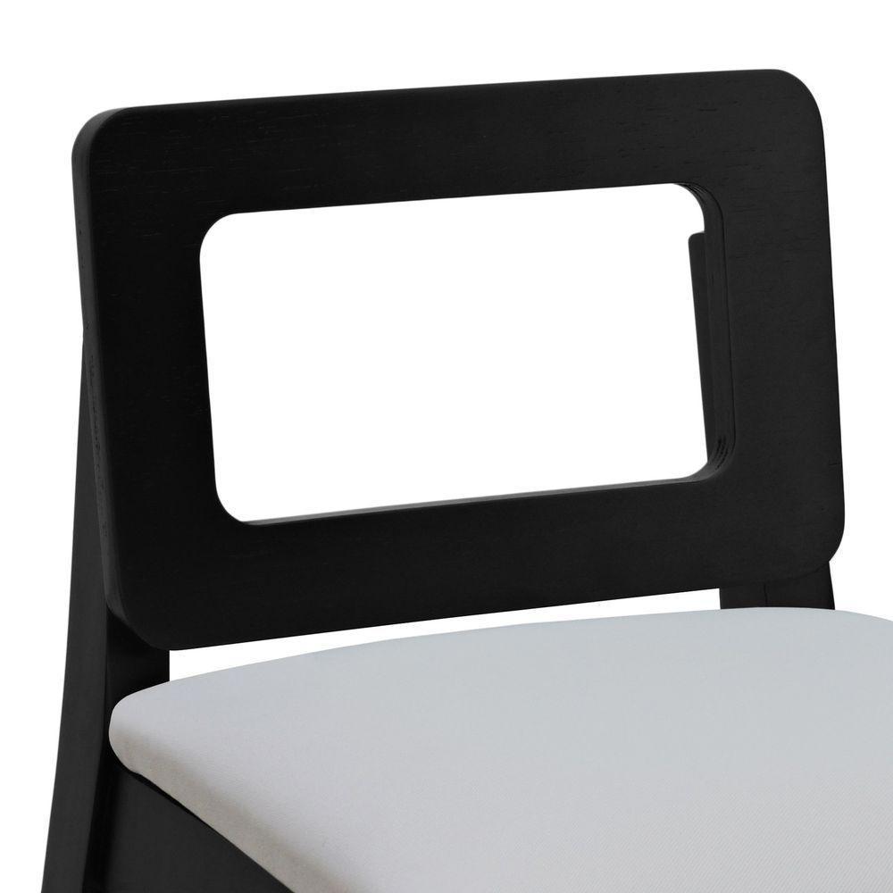 Banqueta Média River Madeira Maciça - Preto Assento Estofado Linho Bege - 7