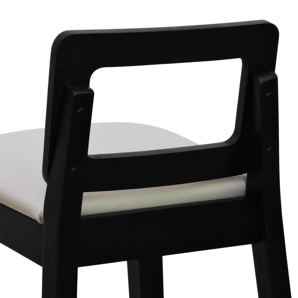 Banqueta Média River Madeira Maciça - Preto Assento Estofado Linho Bege - 8