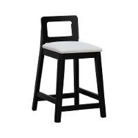 Banqueta Média River Madeira Maciça - Preto Assento Estofado Linho Bege - 1