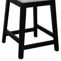 Banqueta Média River Madeira Maciça - Preto Assento Estofado Linho Bege - 2