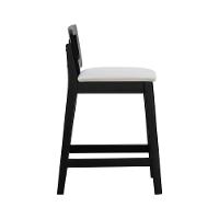 Banqueta Média River Madeira Maciça - Preto Assento Estofado Linho Bege - 5