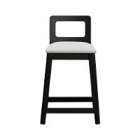 Banqueta Média River Madeira Maciça - Preto Assento Estofado Linho Bege - 6