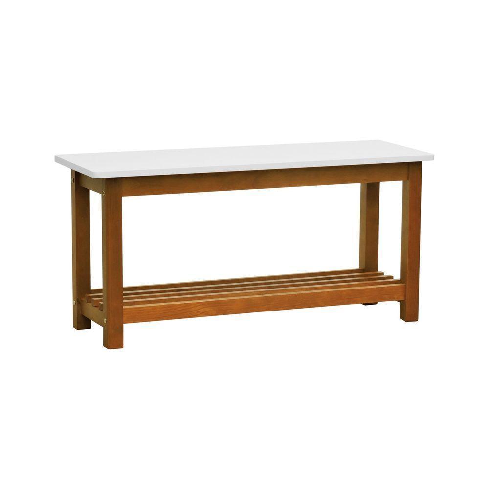 Banco Sapateira Viena Madeira Maciça - Amêndoa Assento Madeira Laqueado Off-white - 1