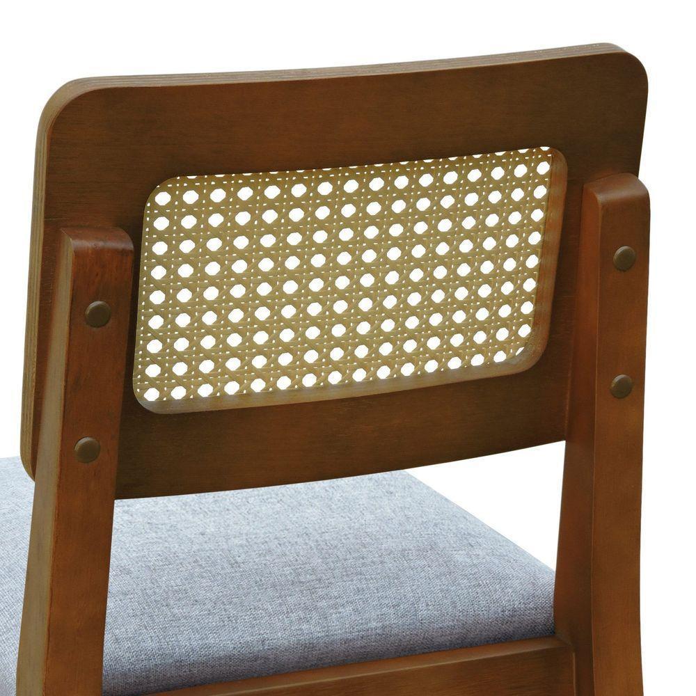 Banqueta Baixa-cadeira Gabi Madeira Maciça Encosto Telinha - Amêndoa Assento Estof. Linho Cinza Mescla Impermeável - 7