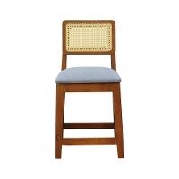 Banqueta Baixa-cadeira Gabi Madeira Maciça Encosto Telinha - Amêndoa Assento Estof. Linho Cinza Mescla Impermeável - 8