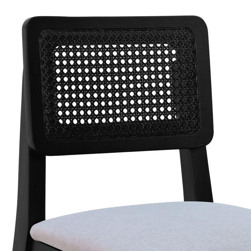 Banqueta Gabi Madeira Maciça Encosto C- Telinha C- 68cm Altura - Preto Assento Estofado Linho Bege Mescla Impermeável - 2