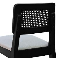 Banqueta Gabi Madeira Maciça Encosto C- Telinha C- 68cm Altura - Preto Assento Estofado Linho Bege Mescla Impermeável - 3