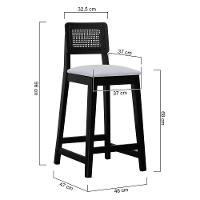 Banqueta Gabi Madeira Maciça Encosto C- Telinha C- 68cm Altura - Preto Assento Estofado Linho Bege Mescla Impermeável