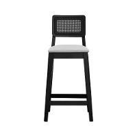 Banqueta Gabi Madeira Maciça Encosto C- Telinha C- 68cm Altura - Preto Assento Estofado Linho Bege Mescla Impermeável - 5