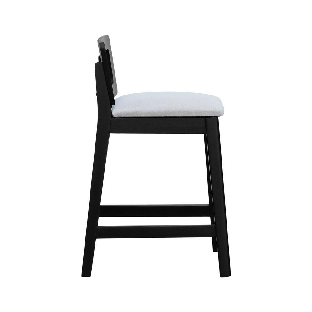 Banqueta Média River Madeira Maciça - Preto Assento Estofado Linho Bege Mescla Impermeável - 2