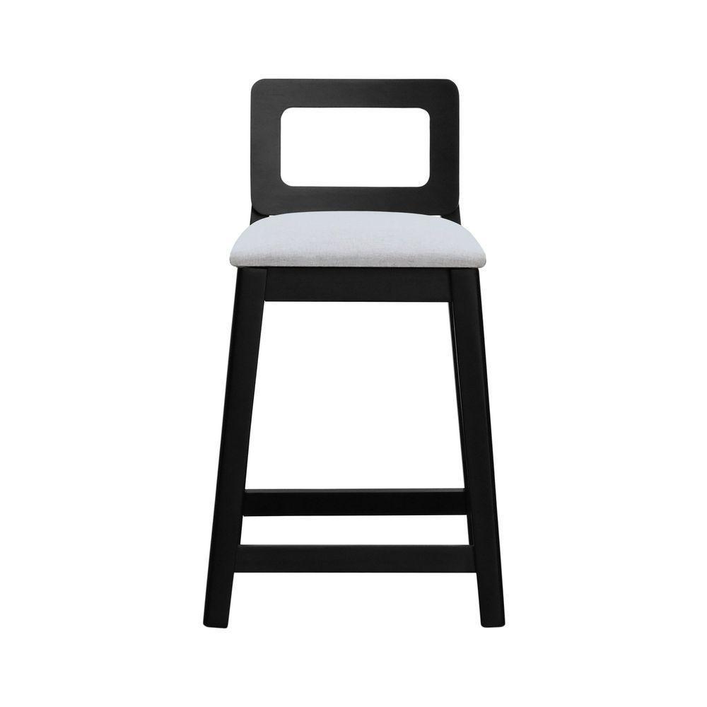 Banqueta Média River Madeira Maciça - Preto Assento Estofado Linho Bege Mescla Impermeável - 4