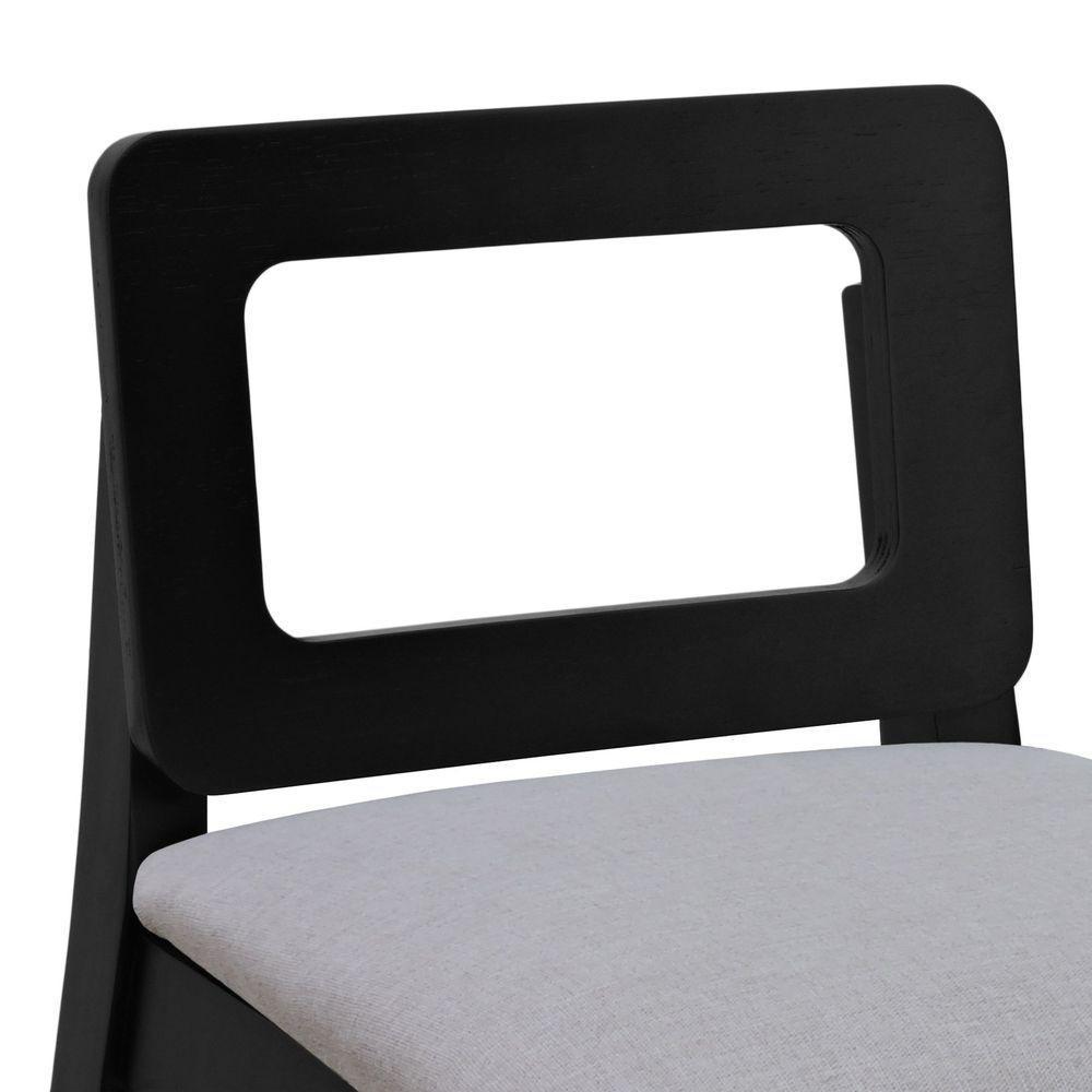 Banqueta Média River Madeira Maciça - Preto Assento Estofado Linho Bege Mescla Impermeável - 5