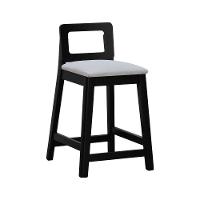 Banqueta Média River Madeira Maciça - Preto Assento Estofado Linho Bege Mescla Impermeável - 1