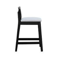 Banqueta Média River Madeira Maciça - Preto Assento Estofado Linho Bege Mescla Impermeável - 2