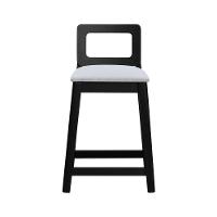 Banqueta Média River Madeira Maciça - Preto Assento Estofado Linho Bege Mescla Impermeável