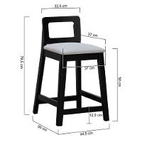 Banqueta Média River Madeira Maciça - Preto Assento Estofado Linho Bege Mescla Impermeável - 7