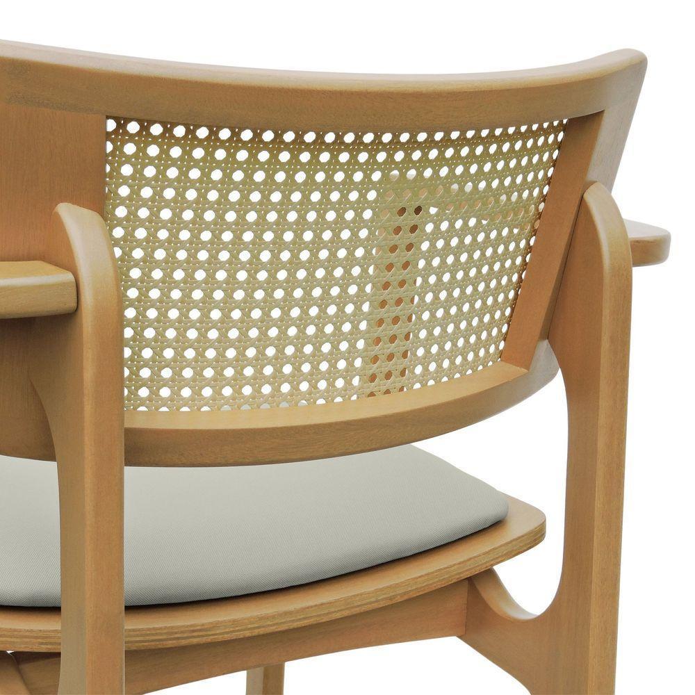 Banqueta Alta Bistrô Apollo Com Braços Encosto Telinha Natural E Assento Anatômico - Natural Estofado Linho Bege - 5