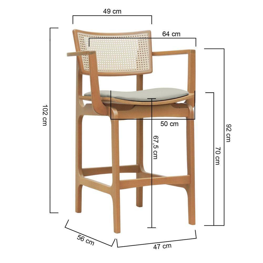 Banqueta Alta Bistrô Apollo Com Braços Encosto Telinha Natural E Assento Anatômico - Natural Estofado Linho Bege - 6