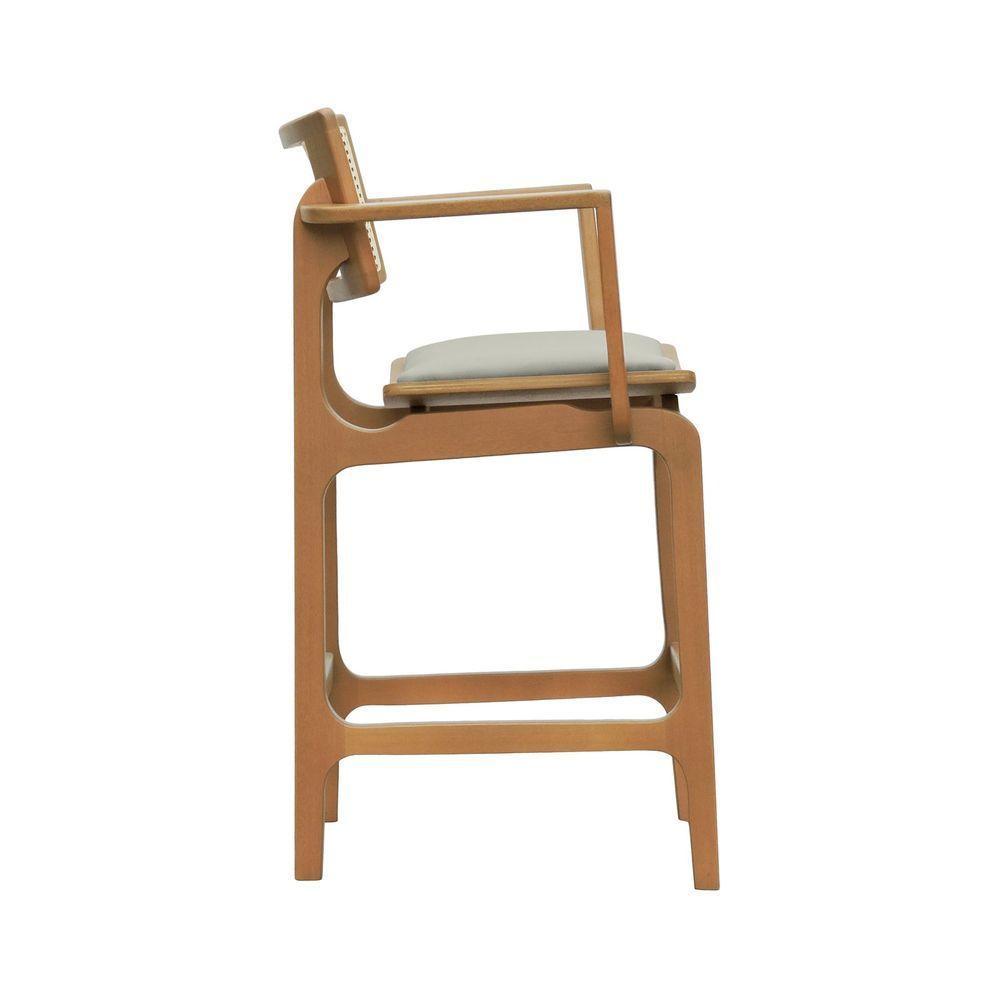 Banqueta Alta Bistrô Apollo Com Braços Encosto Telinha Natural E Assento Anatômico - Natural Estofado Linho Bege - 8