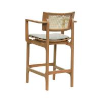 Banqueta Alta Bistrô Apollo Com Braços Encosto Telinha Natural E Assento Anatômico - Natural Estofado Linho Bege