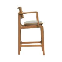 Banqueta Alta Bistrô Apollo Com Braços Encosto Telinha Natural E Assento Anatômico - Natural Estofado Linho Bege - 8