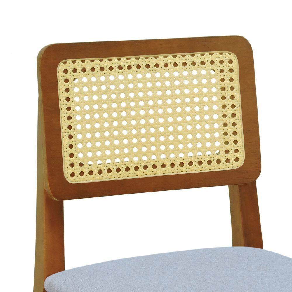 Banqueta Baixa-cadeira Gabi Madeira Maciça Encosto Telinha - Amêndoa Assento Estof. Linho Bege Mescla Impermeável - 4