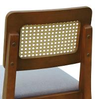 Banqueta Baixa-cadeira Gabi Madeira Maciça Encosto Telinha - Amêndoa Assento Estof. Linho Bege Mescla Impermeável - 5