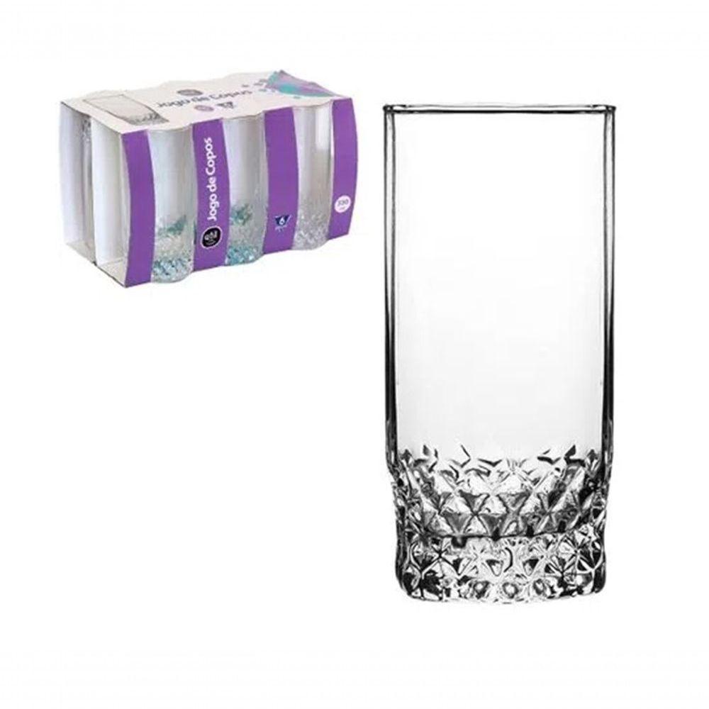 Jogo Copos De Vidro 330ml Cristal Diamond Vinho Suco água 330ml - 3