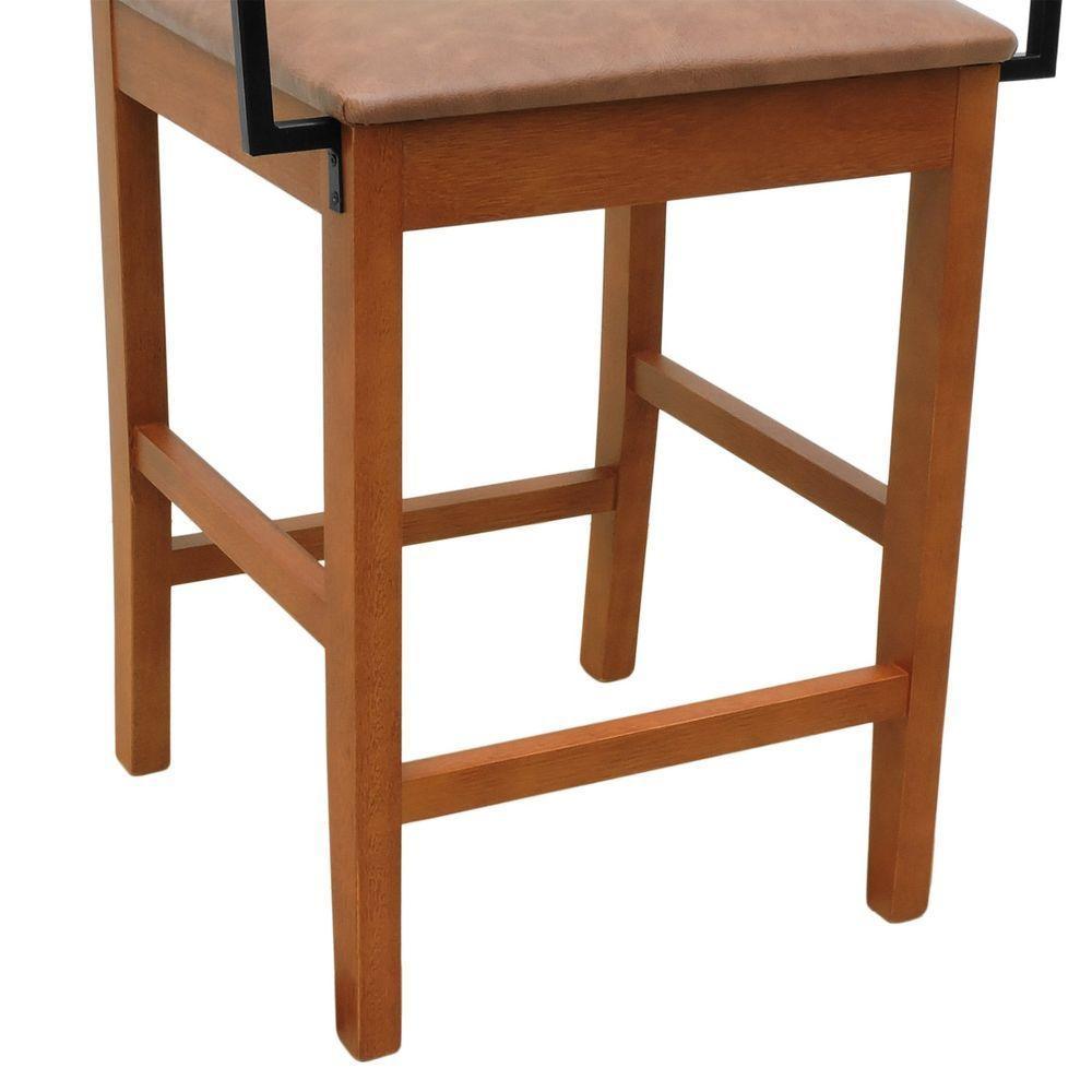 Banqueta Média Com Telinha Pérola Madeira Maciça C- Braço Metal - Amêndoa Assento Estofado Corano Marrom Mescla - 6