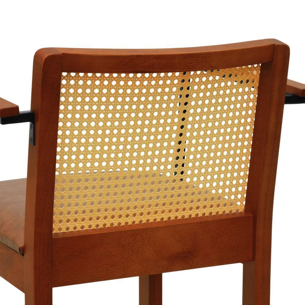 Banqueta Média Com Telinha Pérola Madeira Maciça C- Braço Metal - Amêndoa Assento Estofado Corano Marrom Mescla - 8