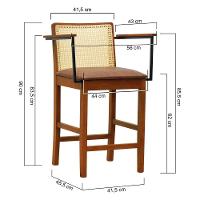 Banqueta Média Com Telinha Pérola Madeira Maciça C- Braço Metal - Amêndoa Assento Estofado Corano Marrom Mescla - 2