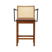 Banqueta Média Com Telinha Pérola Madeira Maciça C- Braço Metal - Amêndoa Assento Estofado Corano Marrom Mescla - 3