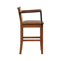 Banqueta Média Com Telinha Pérola Madeira Maciça C- Braço Metal - Amêndoa Assento Estofado Corano Marrom Mescla