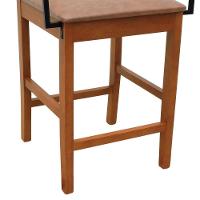 Banqueta Média Com Telinha Pérola Madeira Maciça C- Braço Metal - Amêndoa Assento Estofado Corano Marrom Mescla - 6