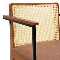 Banqueta Média Com Telinha Pérola Madeira Maciça C- Braço Metal - Amêndoa Assento Estofado Corano Marrom Mescla - 7